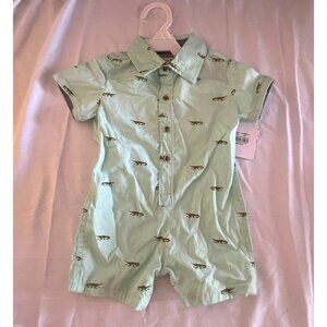 Free Planet Boys 6-9 Mos Alligator Light Green Casual Bodysuit Romper NWT